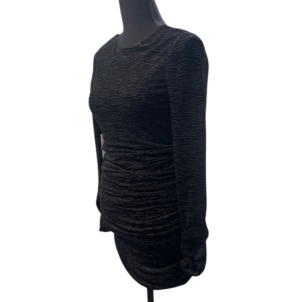 LINI Women’s BlackDevon Ruched Stretch Plisse Velvet Bodycon Dress NWT - Picture 7 of 9